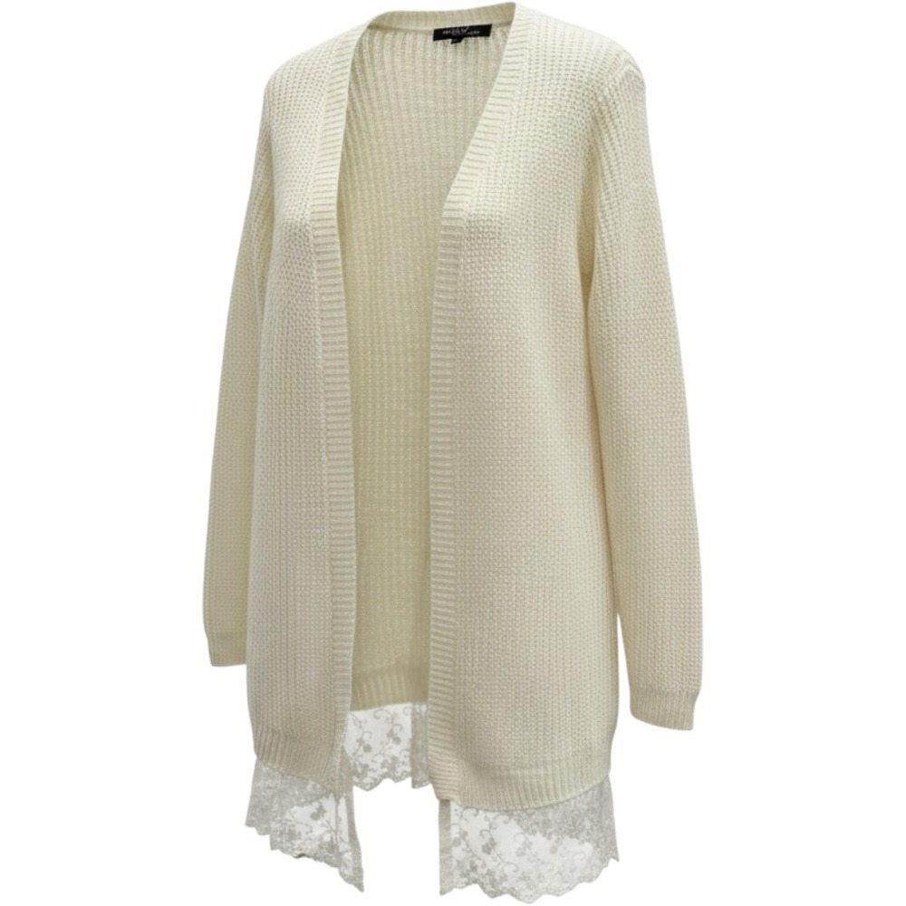 Sugar Rush Girls Ivory Open Front Cardigan Lace Trim Knit Sweater XL RN 69377